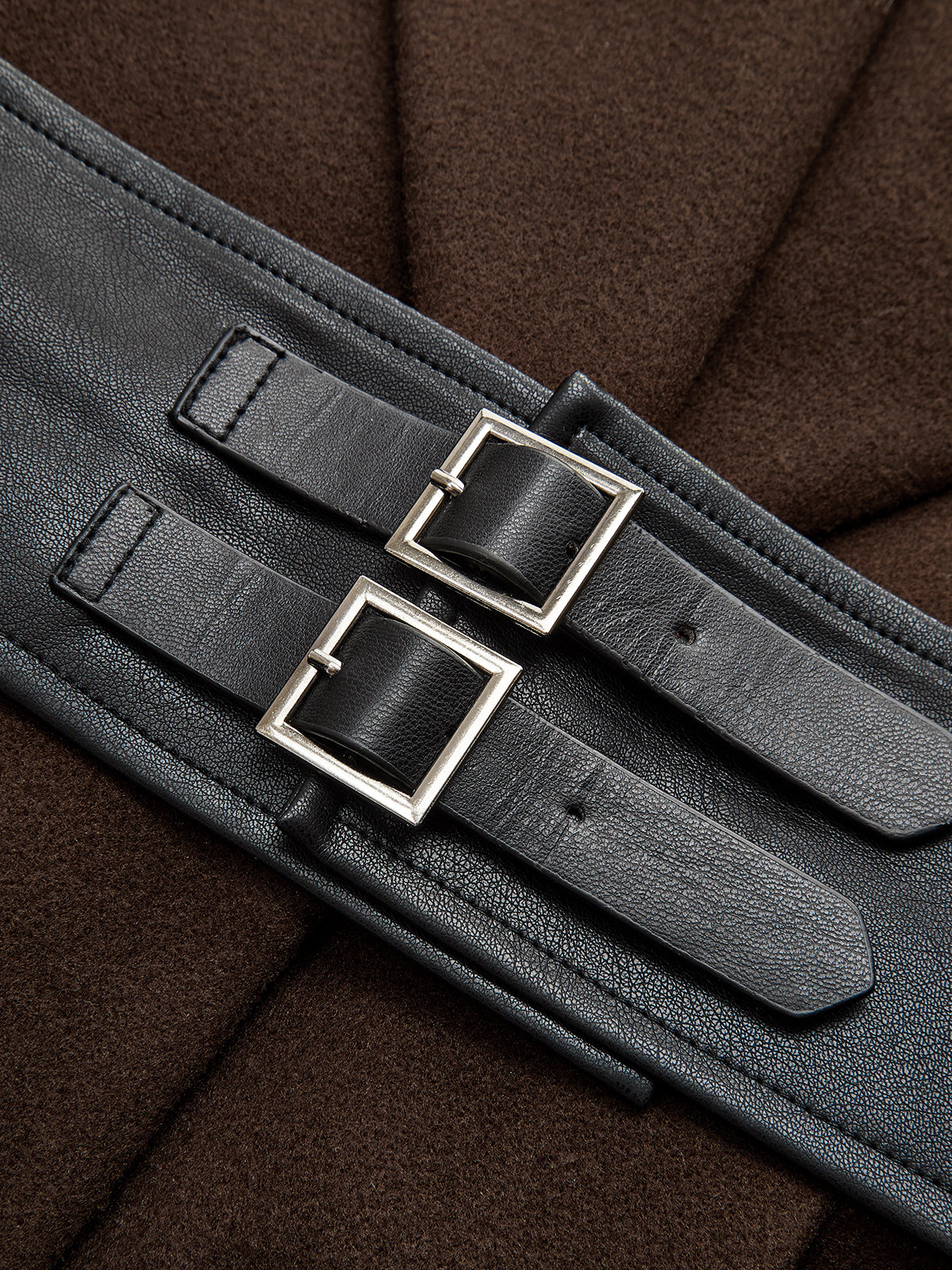 Oversized Collar Tweed Long Coat with Wide Belt-Chicvia