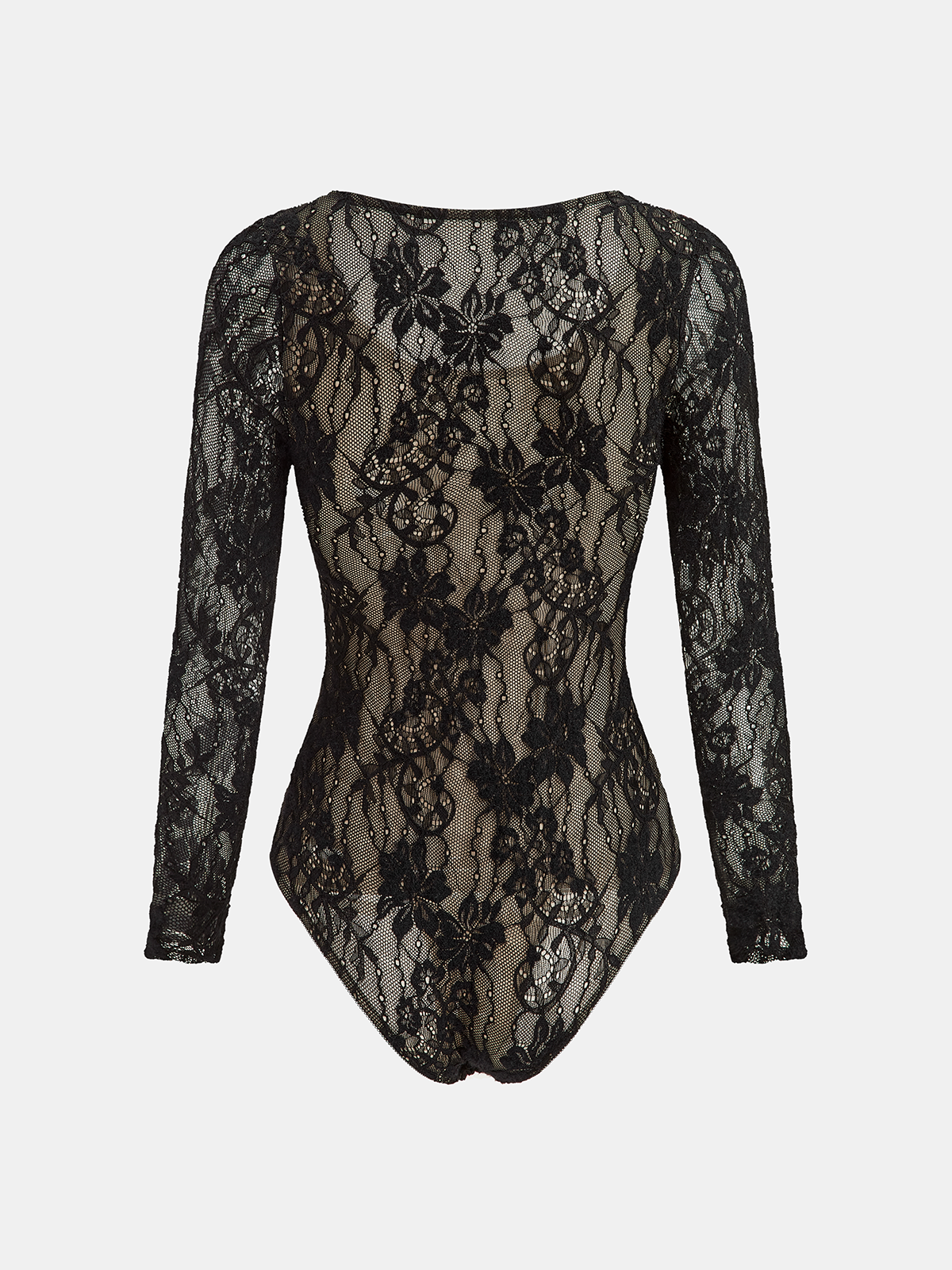Floral Lace Long-Sleeve Bodysuit-Chicvia