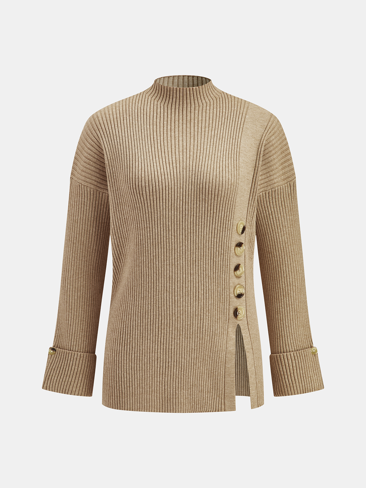 Ribbed Side-Slit Sweater & Midi Skirt Set-Chicvia