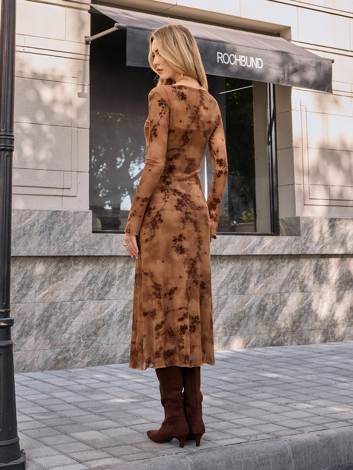 Flocked Floral Maxi Dress with Long Camisole-Chicvia