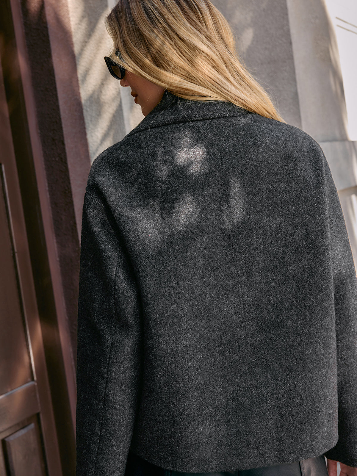 Cropped Bouclé Coat with Scarf-Chicvia