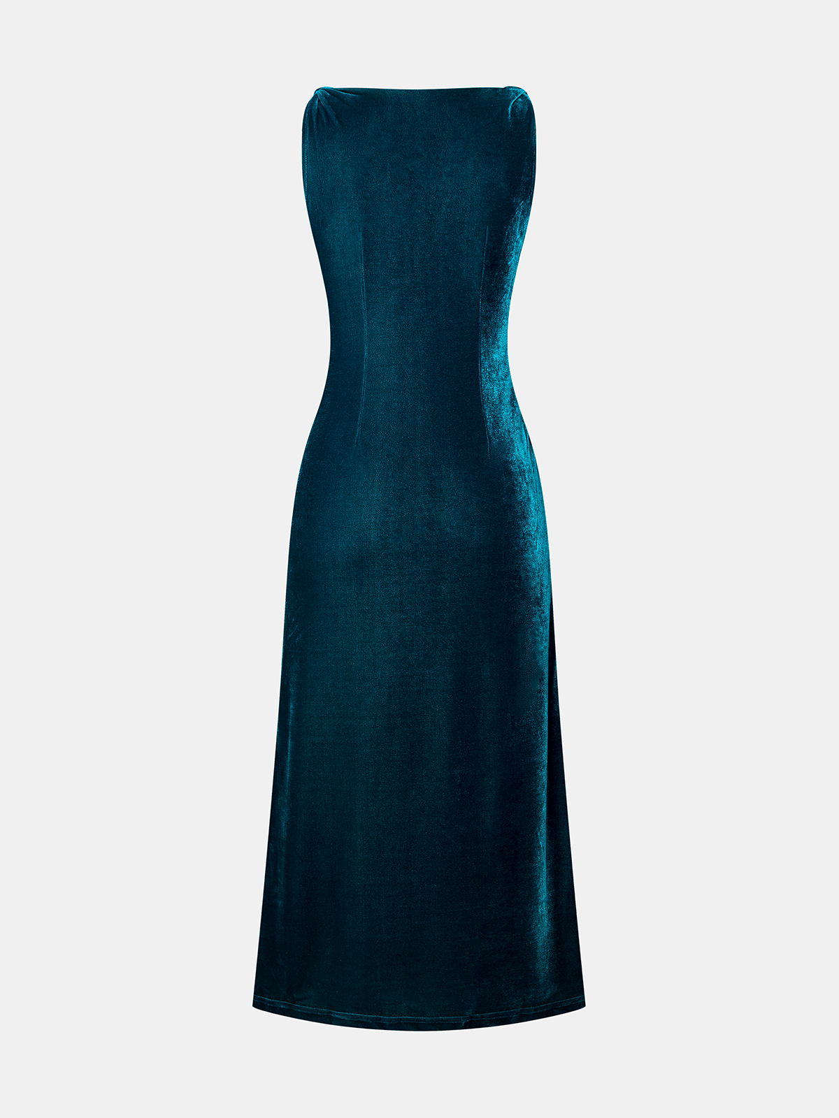 Cowl Neck Ruched Velvet Sleeveless Dress-Chicvia