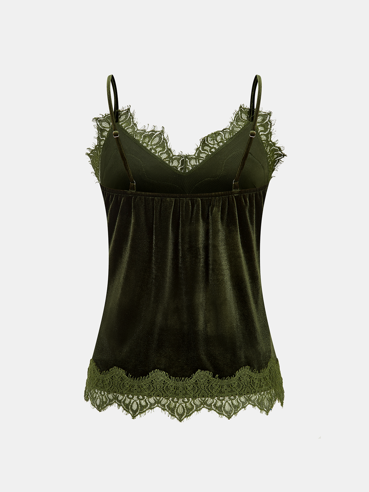 Lace Trim Velvet Cami Top-Chicvia