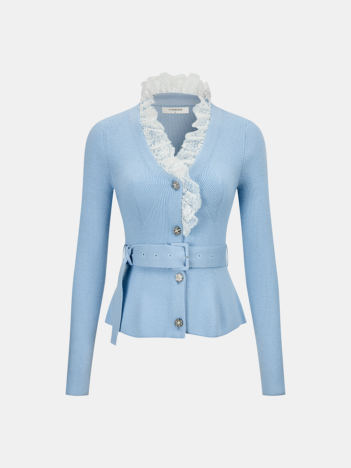 Cashmere Blend Lace Collar Belted Cardigan-Chicvia