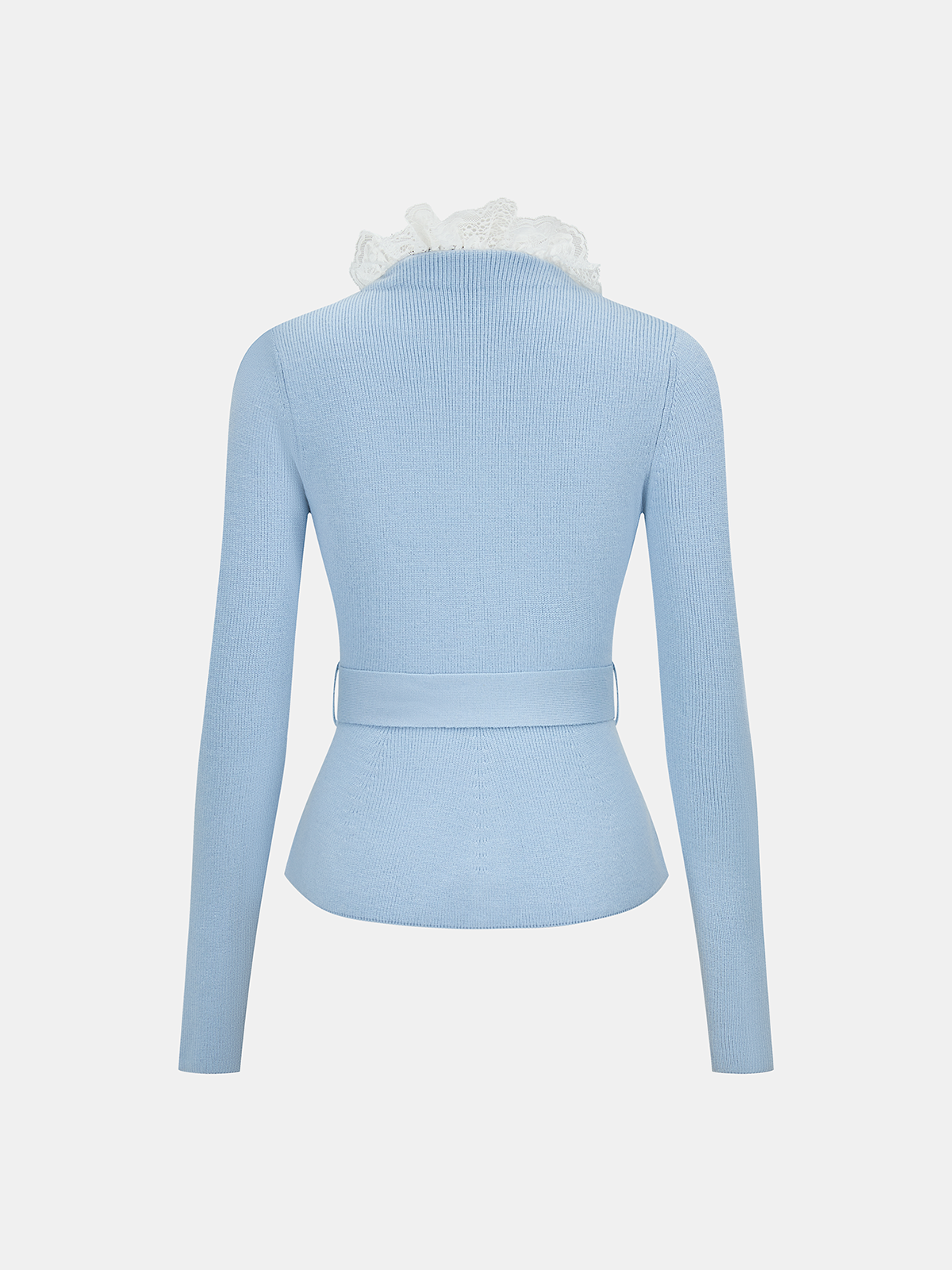 Cashmere Blend Lace Collar Belted Cardigan-Chicvia