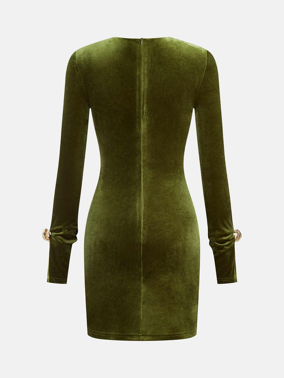 Metal Detail Velvet Cut-Out Bodycon Dress-Chicvia