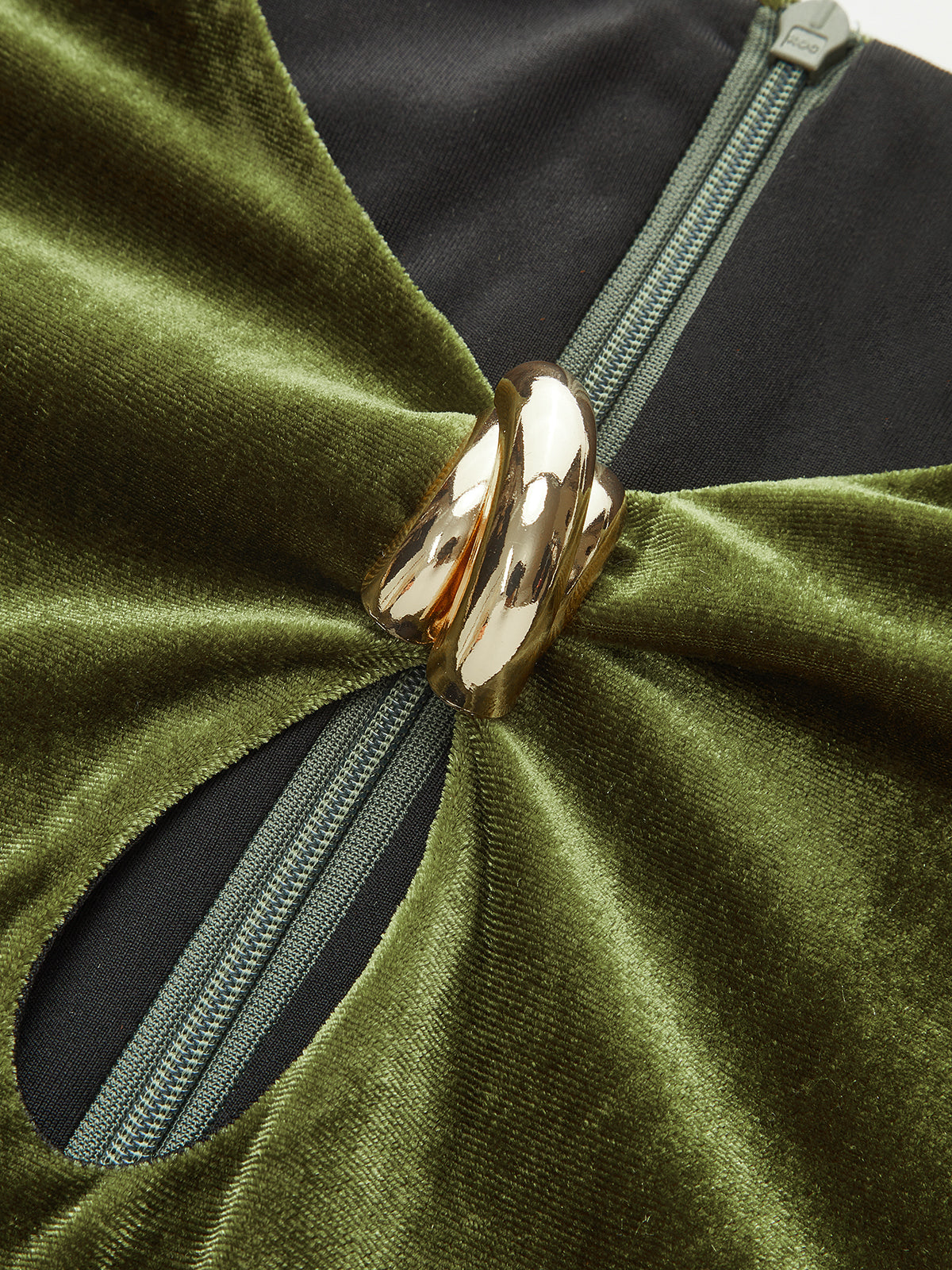 Metal Detail Velvet Cut-Out Bodycon Dress-Chicvia