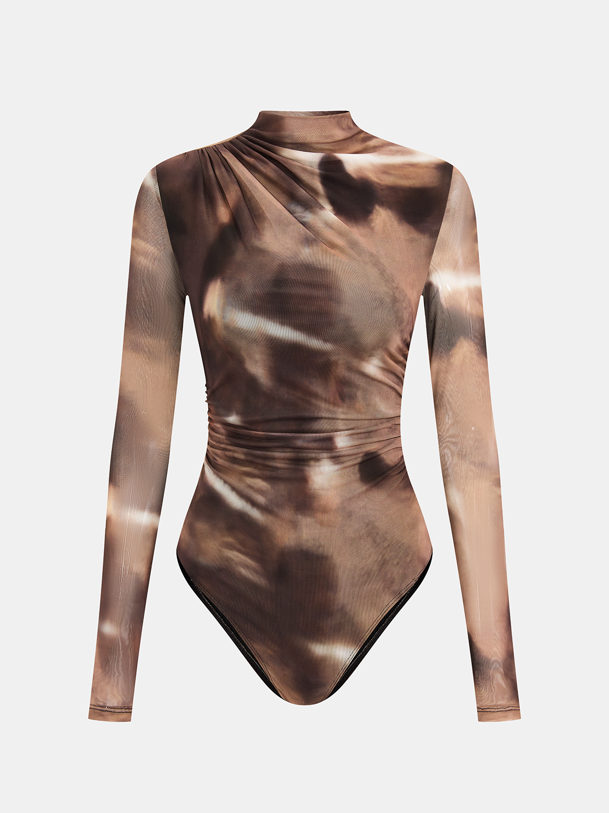 Gradient Print Ruched Long Sleeve Bodysuits-Chicvia