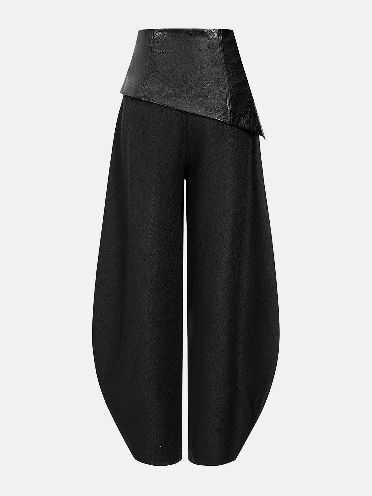 Faux Leather Panel Lantern Pants-Chicvia