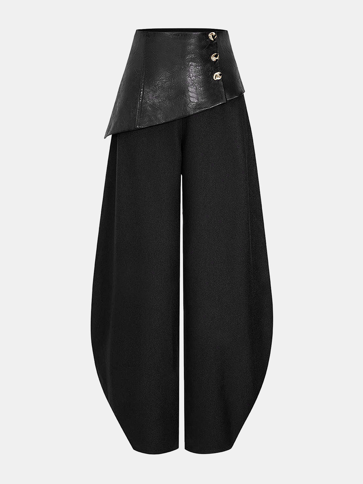 Faux Leather Panel Lantern Pants-Chicvia