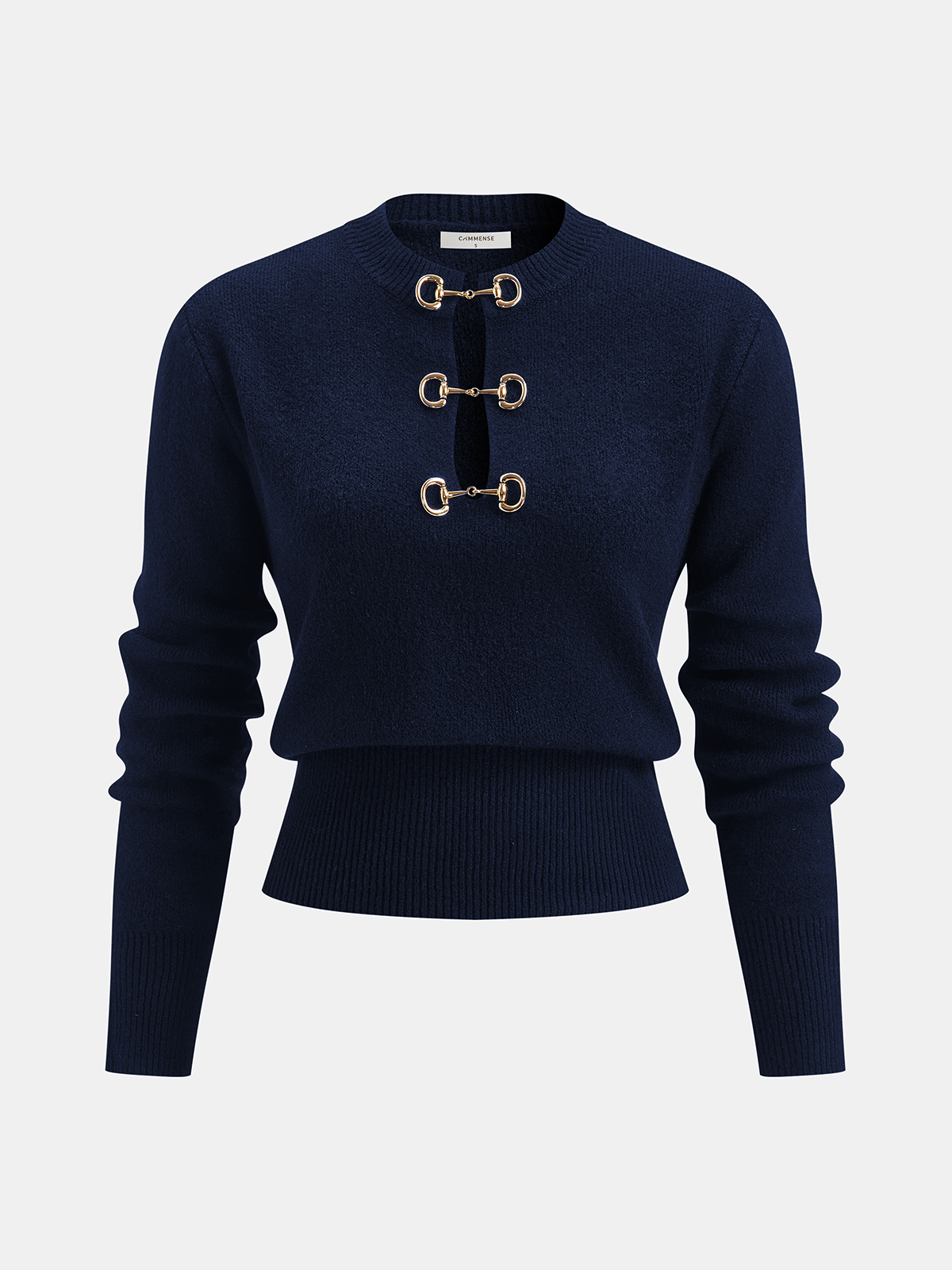 Horsebit Detail Long Sleeve Sweater-Chicvia
