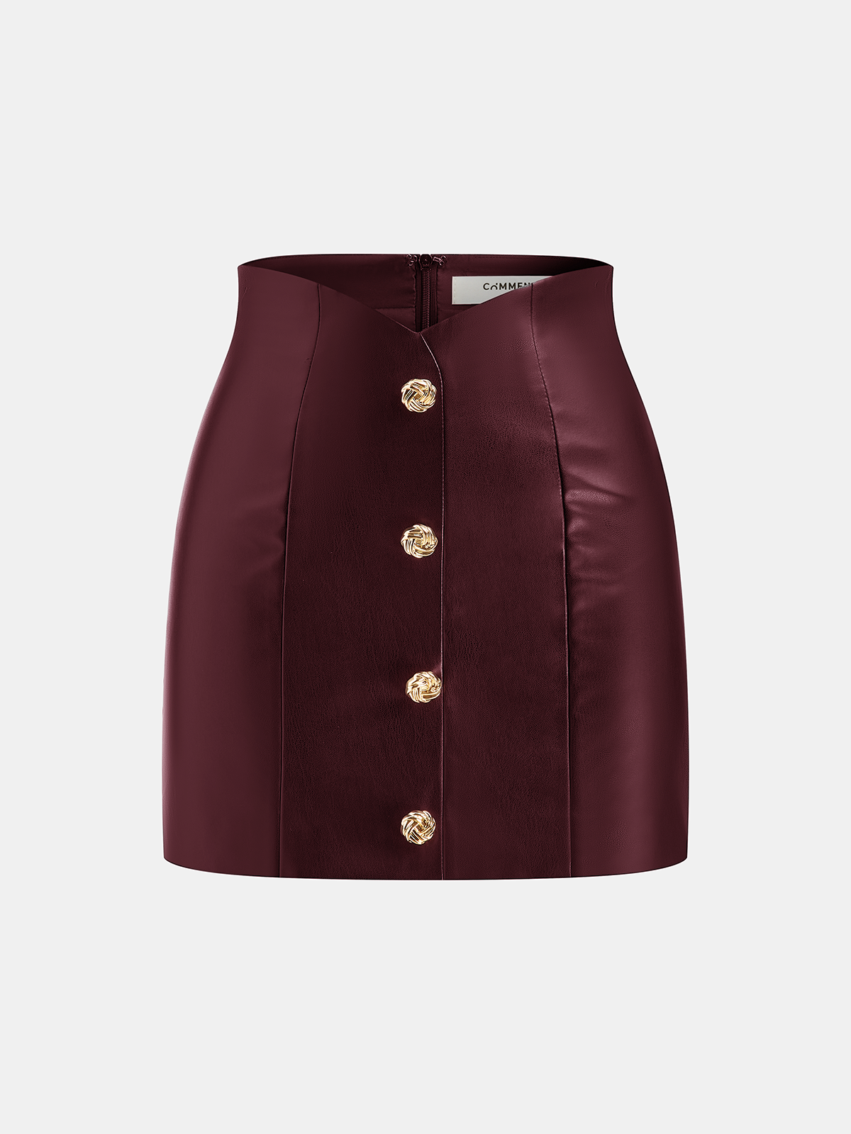 Metal Detail Faux Leather Mini Skirt-Chicvia