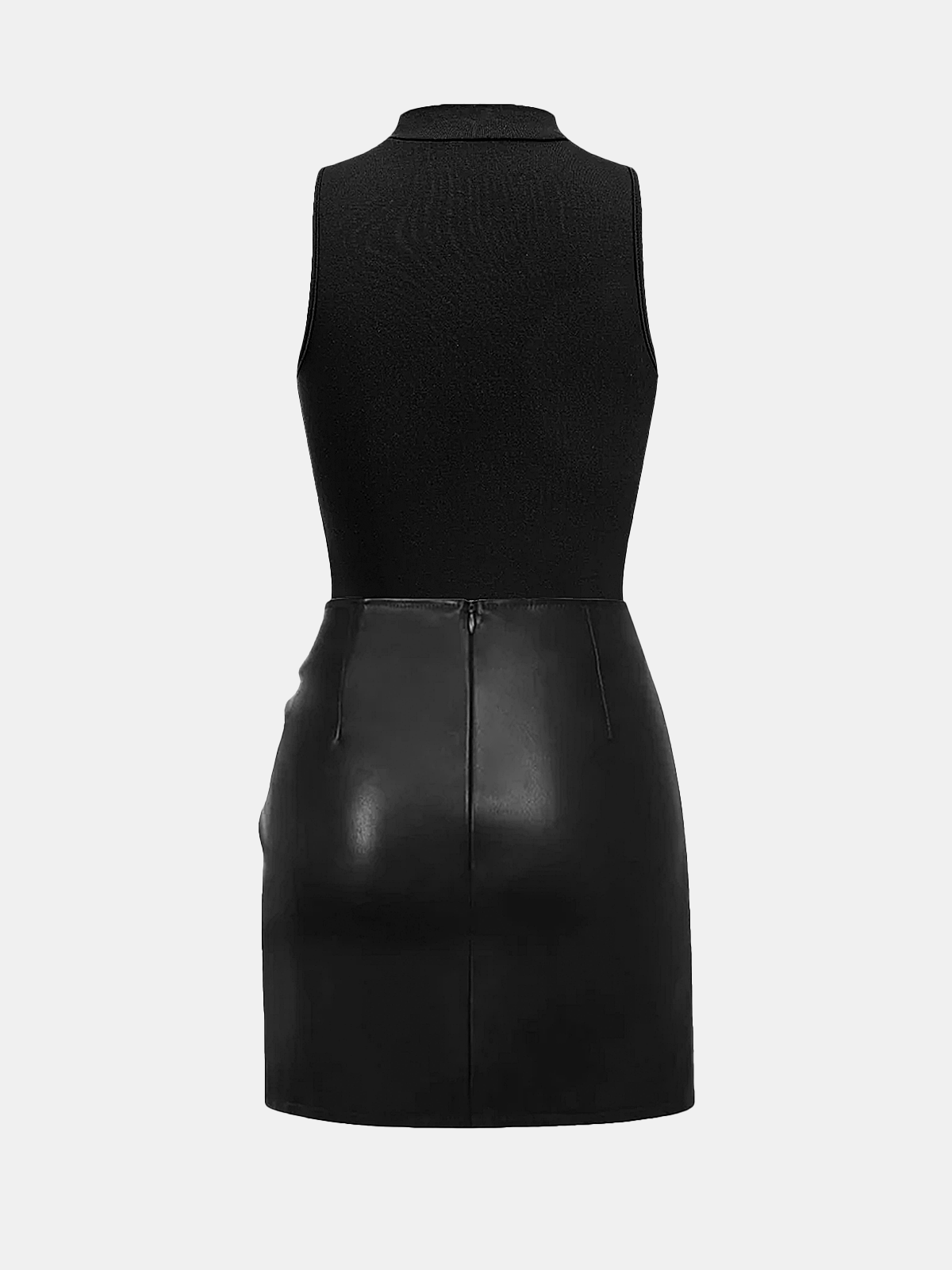 Knit Sleeveless Top & Faux Leather Mini Skirt Set-Chicvia