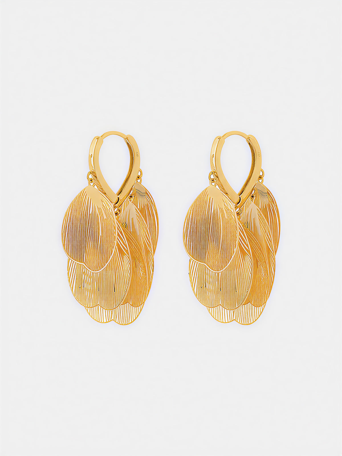 Leaf-Textured Cluster Drop Hoop Earrings-Chicvia