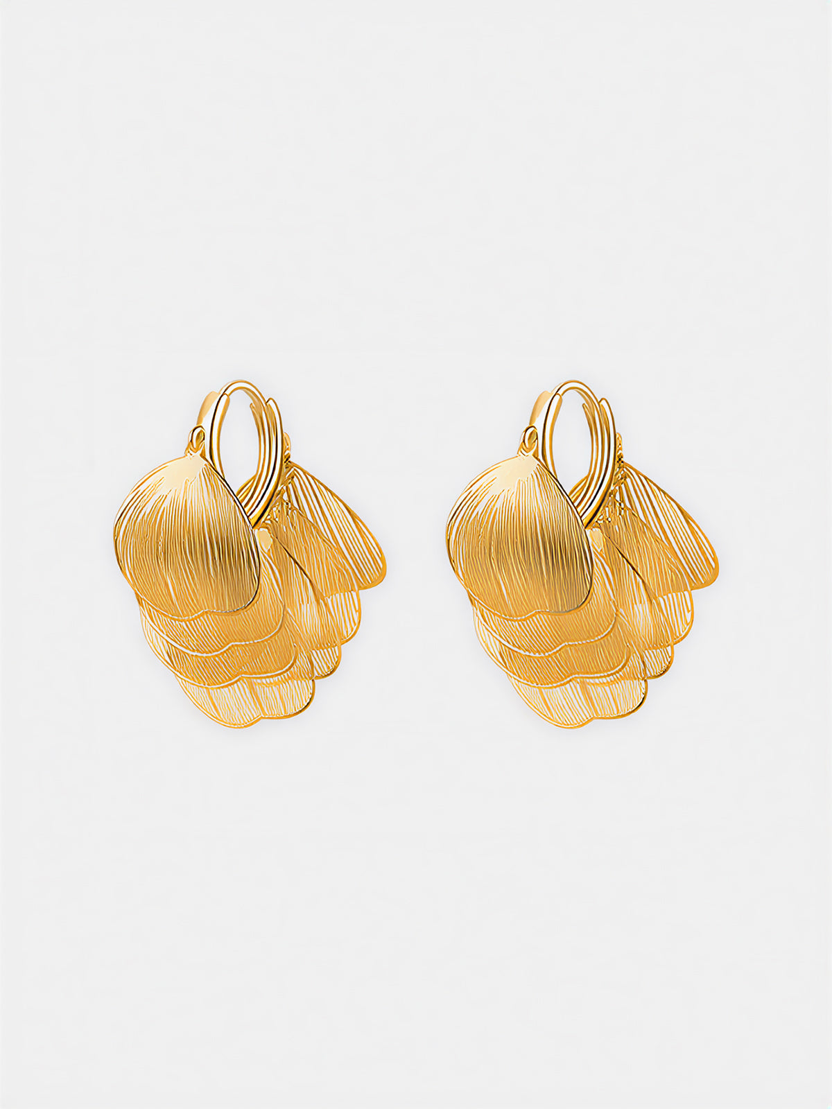 Leaf-Textured Cluster Drop Hoop Earrings-Chicvia