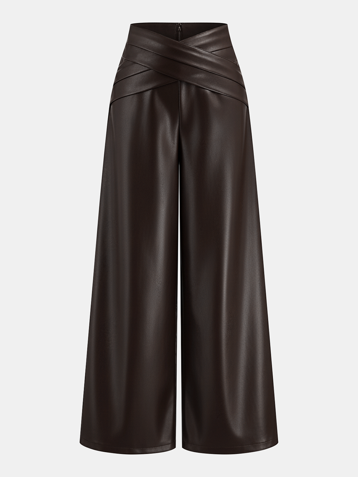 Cross Waistband PU Leather Wide-Leg Pants-Chicvia