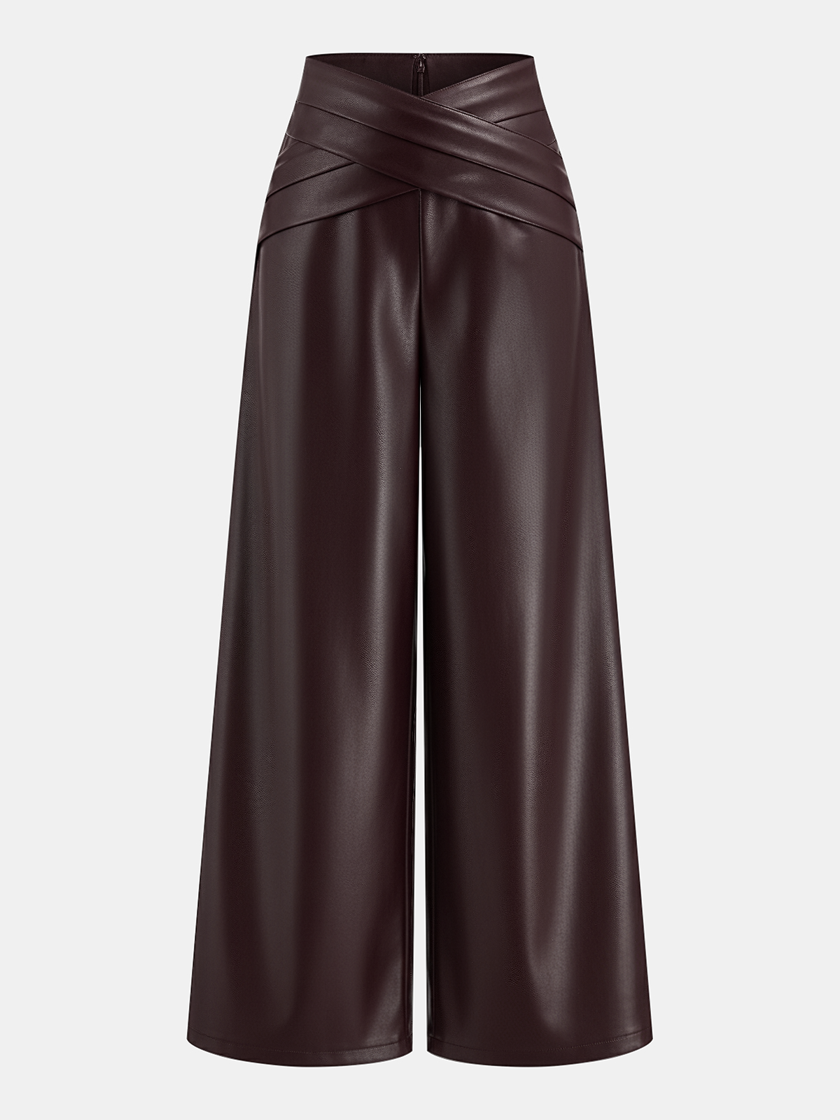 Cross Waistband PU Leather Wide-Leg Pants-Chicvia