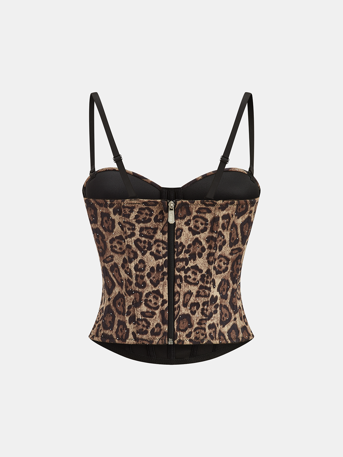 Leopard Print Studded Cami Corset Top-Chicvia