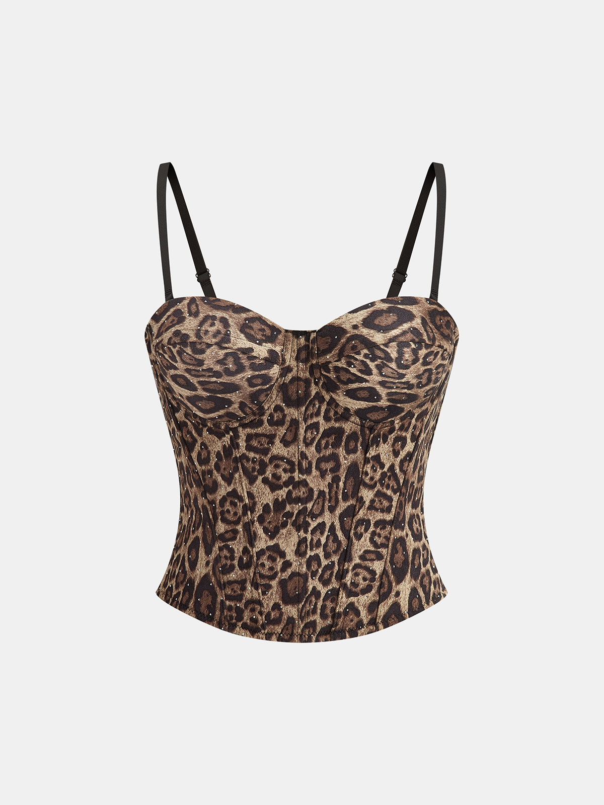 Leopard Print Studded Cami Corset Top-Chicvia