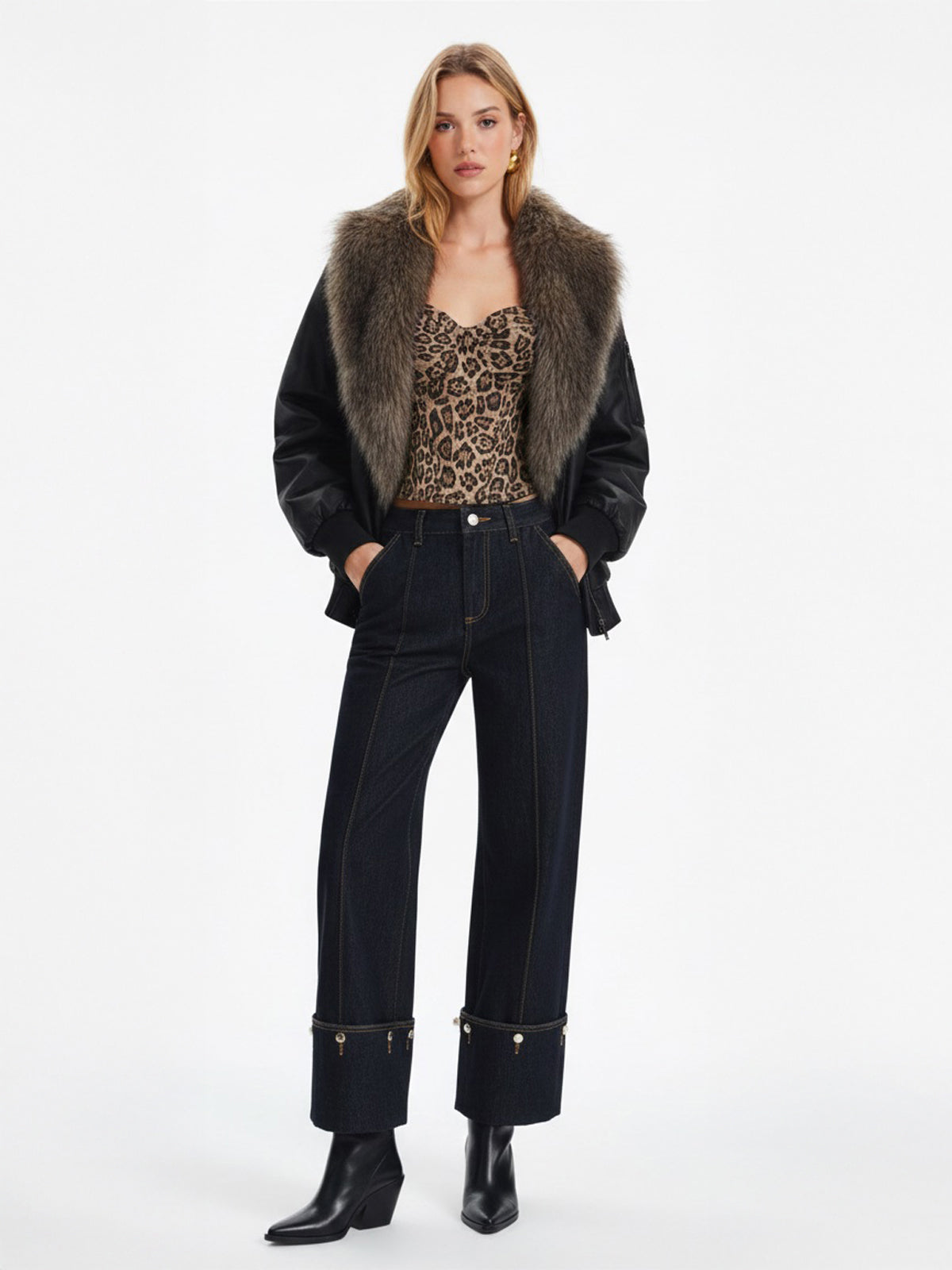 Leopard Print Studded Cami Corset Top-Chicvia