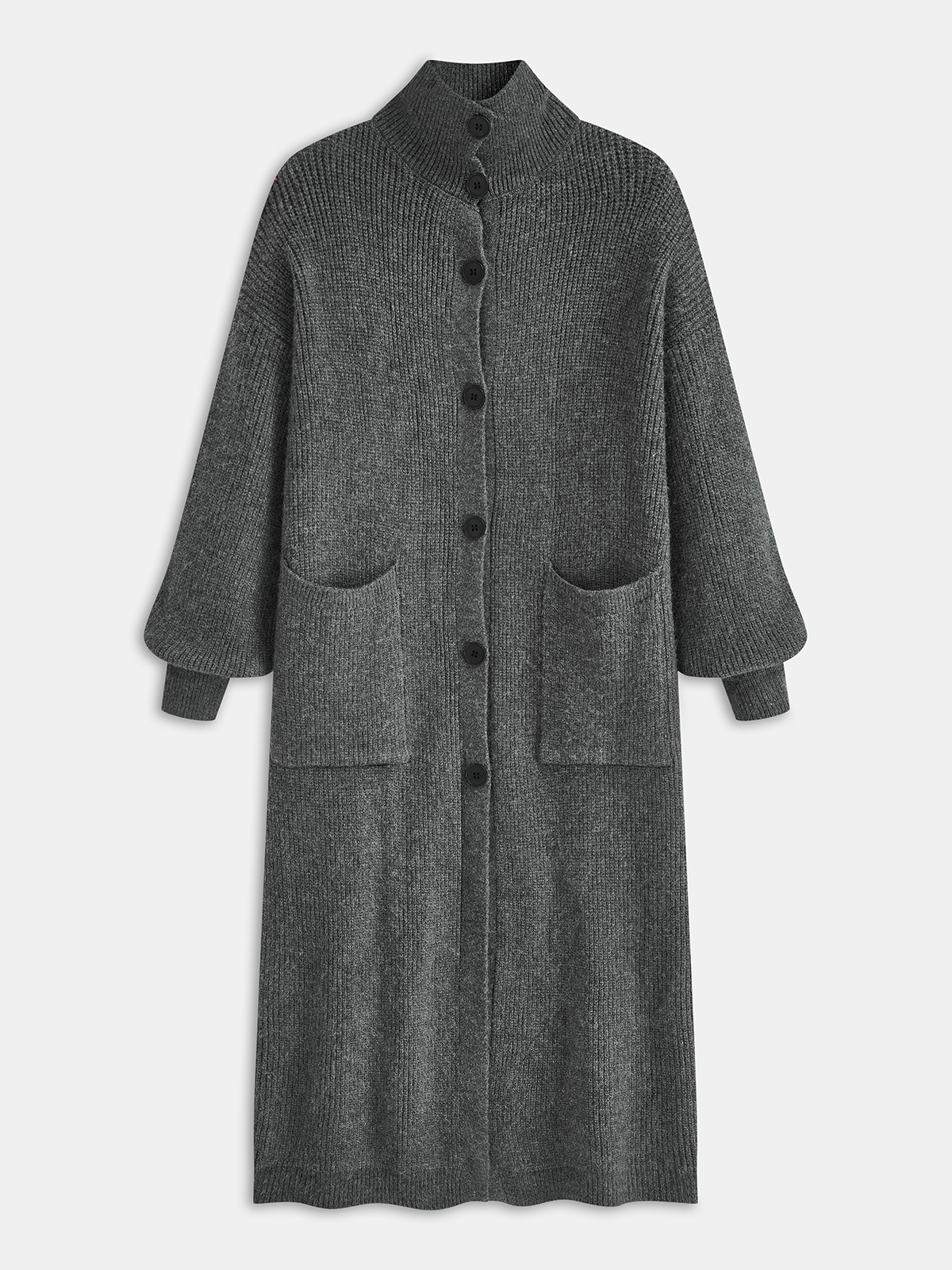 Loose Turtleneck Button-Front Long Cardigan Coat-Chicvia