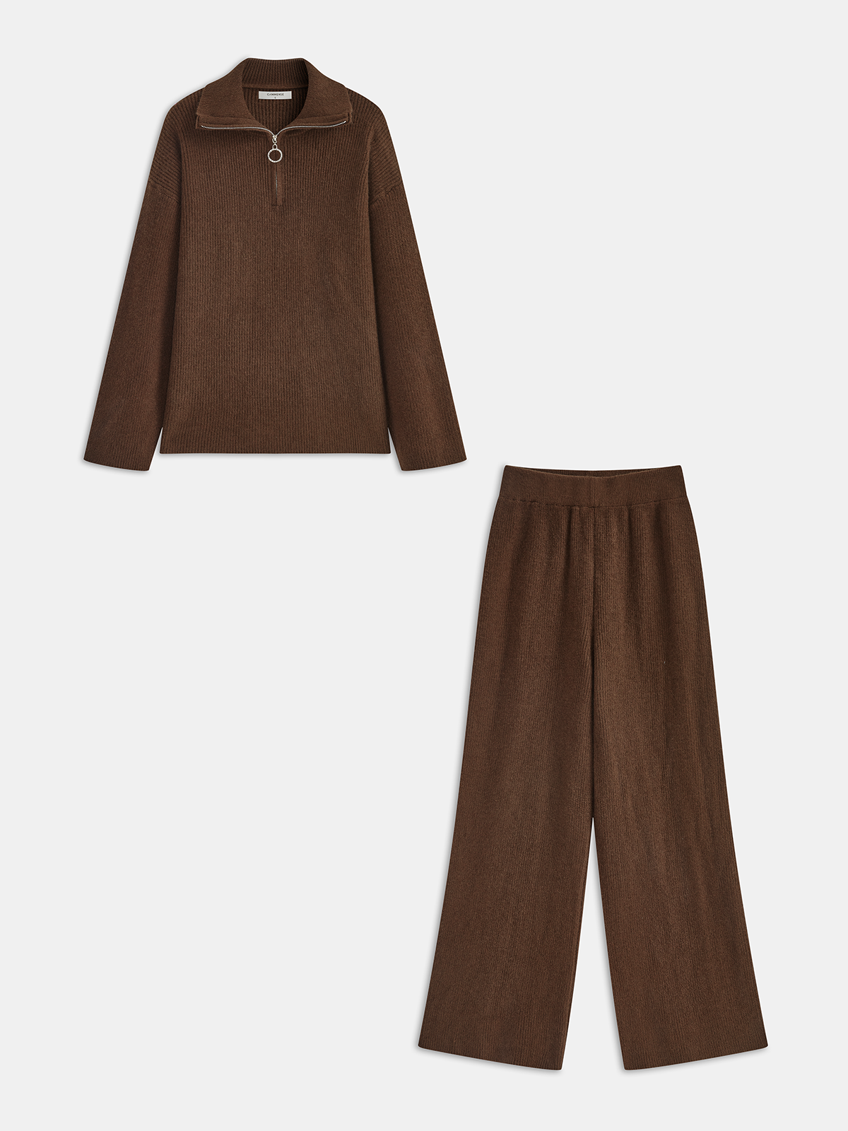 Half-Zip Sweater & Wide-Leg Pant Set-Chicvia