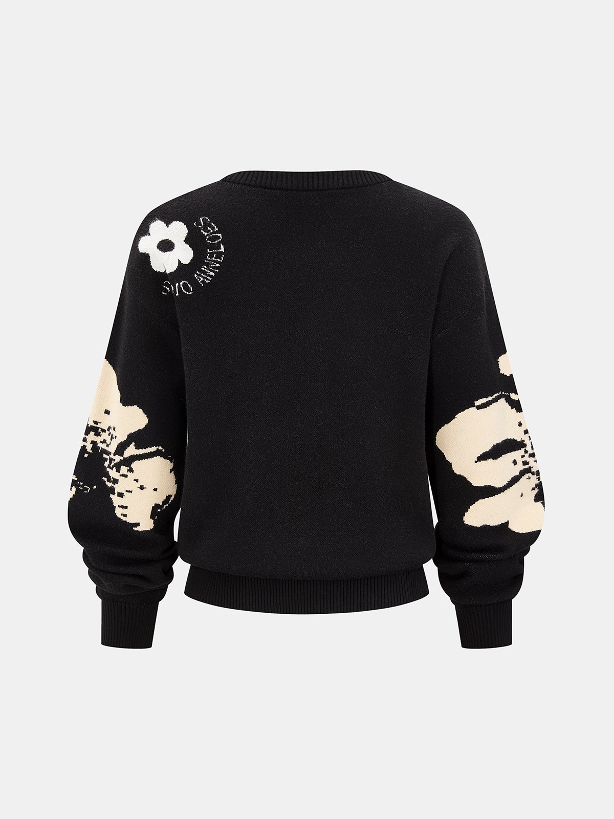 Floral Pattern Crew Neck Knit Sweater-Chicvia