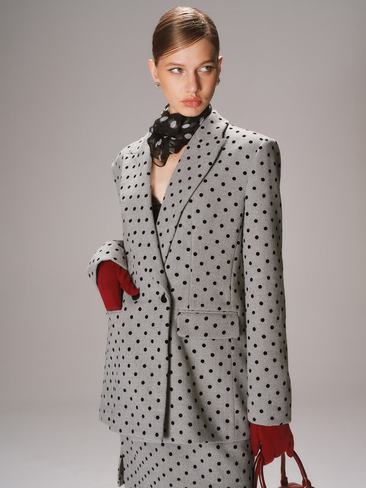 Polka Dot Double-Breasted Blazer-Chicvia