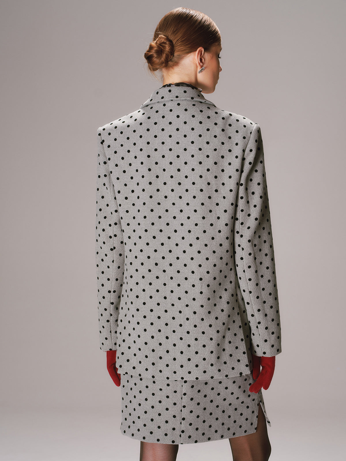 Polka Dot Double-Breasted Blazer-Chicvia