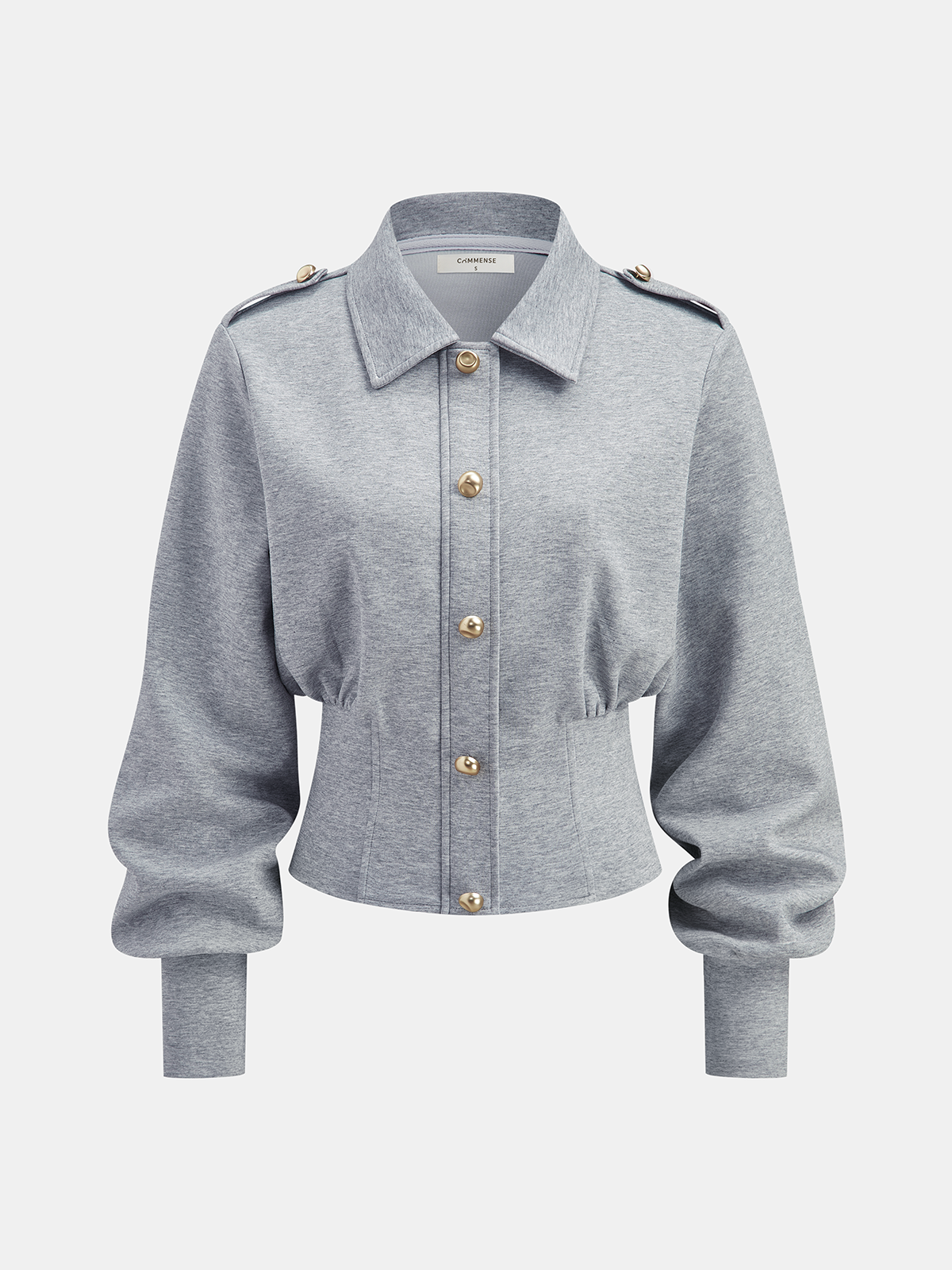 Metal Button Collared Jacket-Chicvia