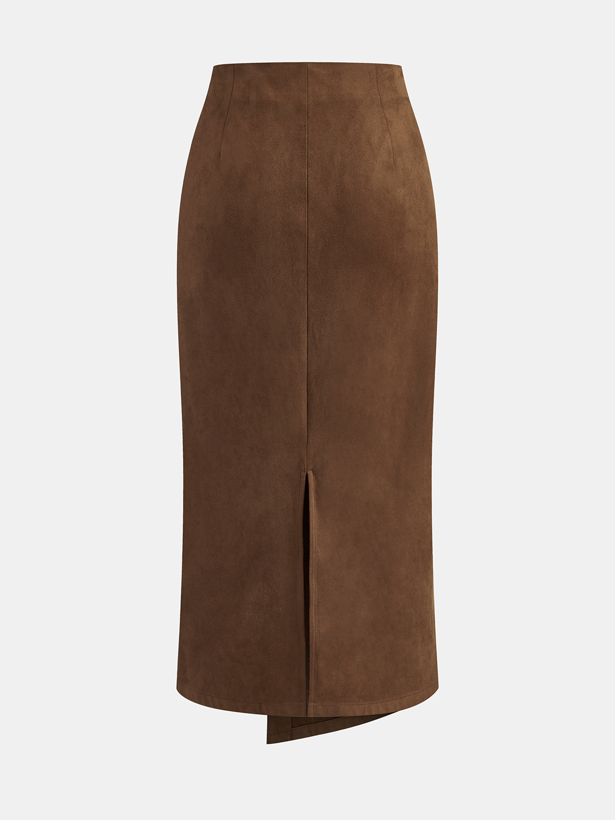 Metal Detail Suede Effect Asymmetric Maxi Skirt-Chicvia