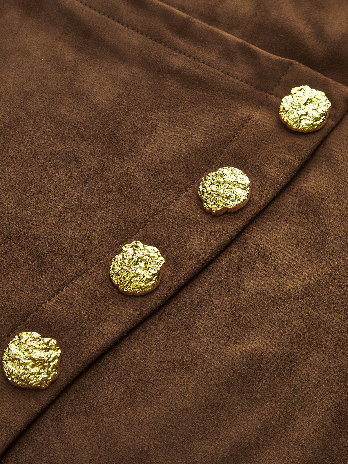 Metal Detail Suede Effect Asymmetric Maxi Skirt-Chicvia