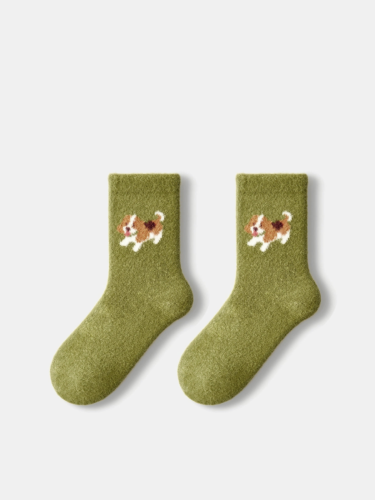 Fuzzy Crew Socks with Puppy Print-Chicvia