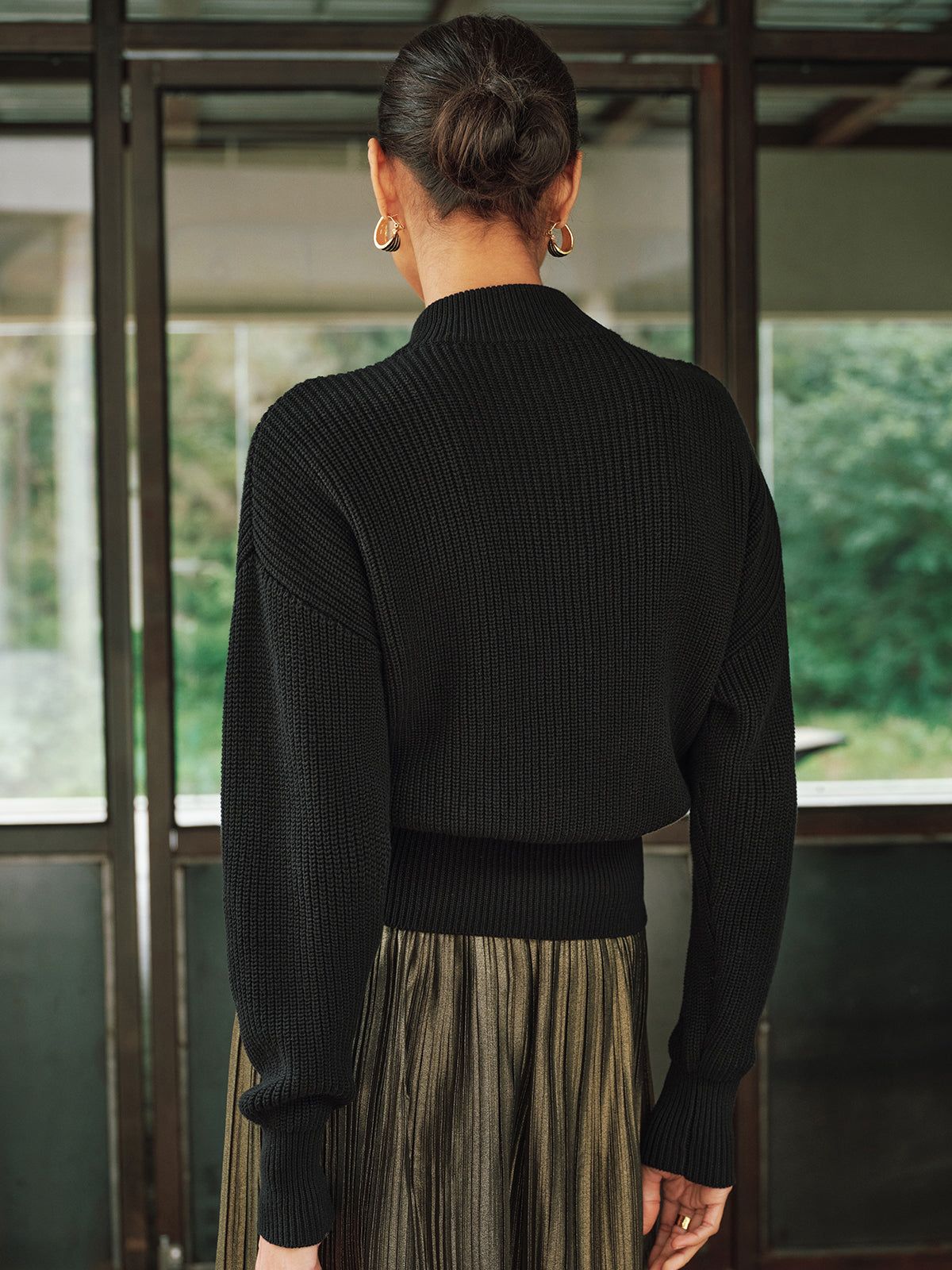 Ribbed Metal Button Sweater-Chicvia