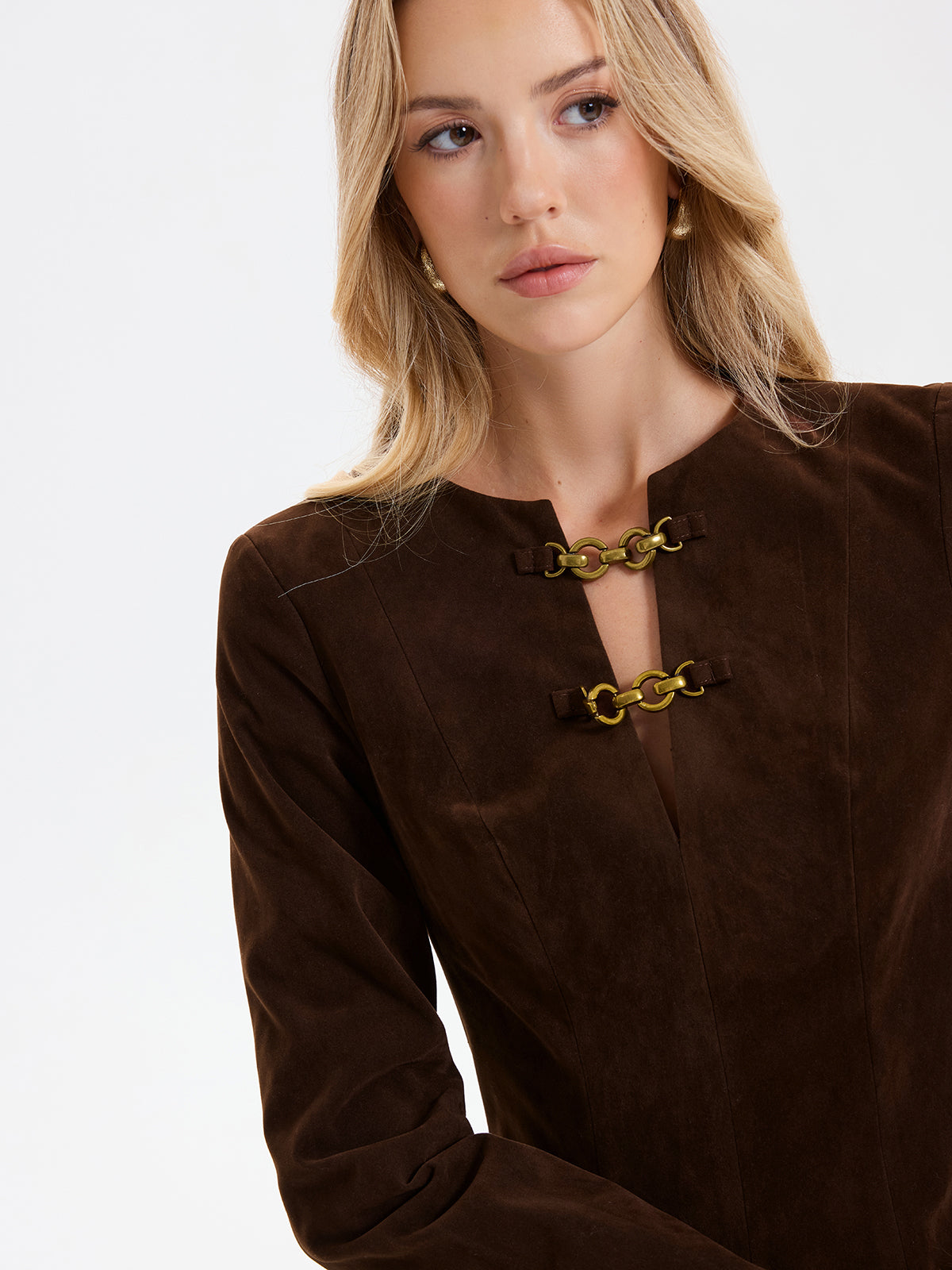 Chain Detail Long Sleeve Mini Dress-Chicvia