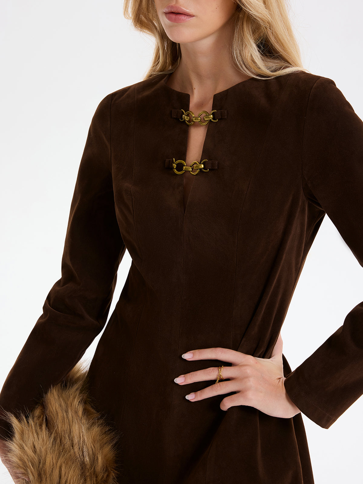 Chain Detail Long Sleeve Mini Dress-Chicvia