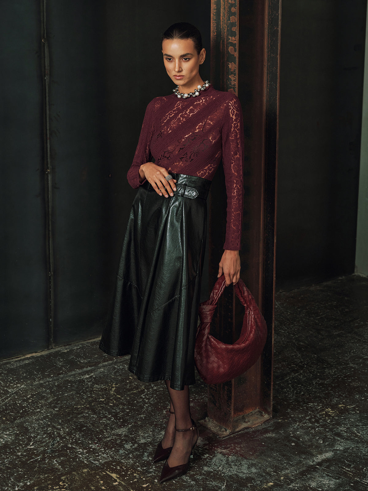 Long Sleeve Sheer Lace Fitted Blouse-Chicvia