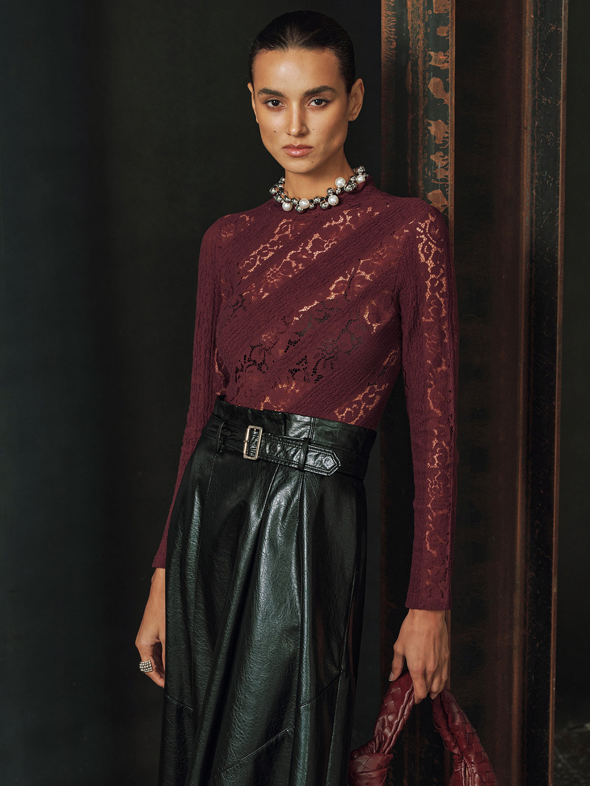 Long Sleeve Sheer Lace Fitted Blouse-Chicvia