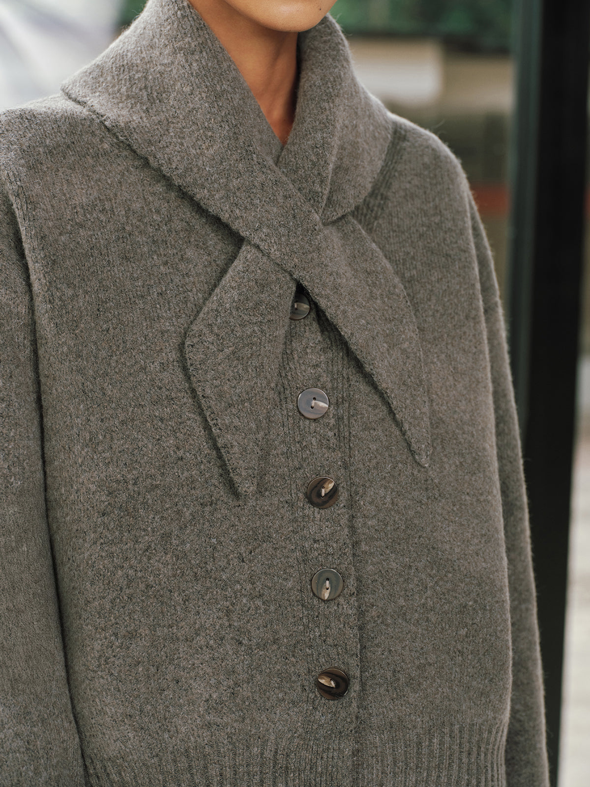 Button-Front Knit Cardigan with Scarf-Chicvia