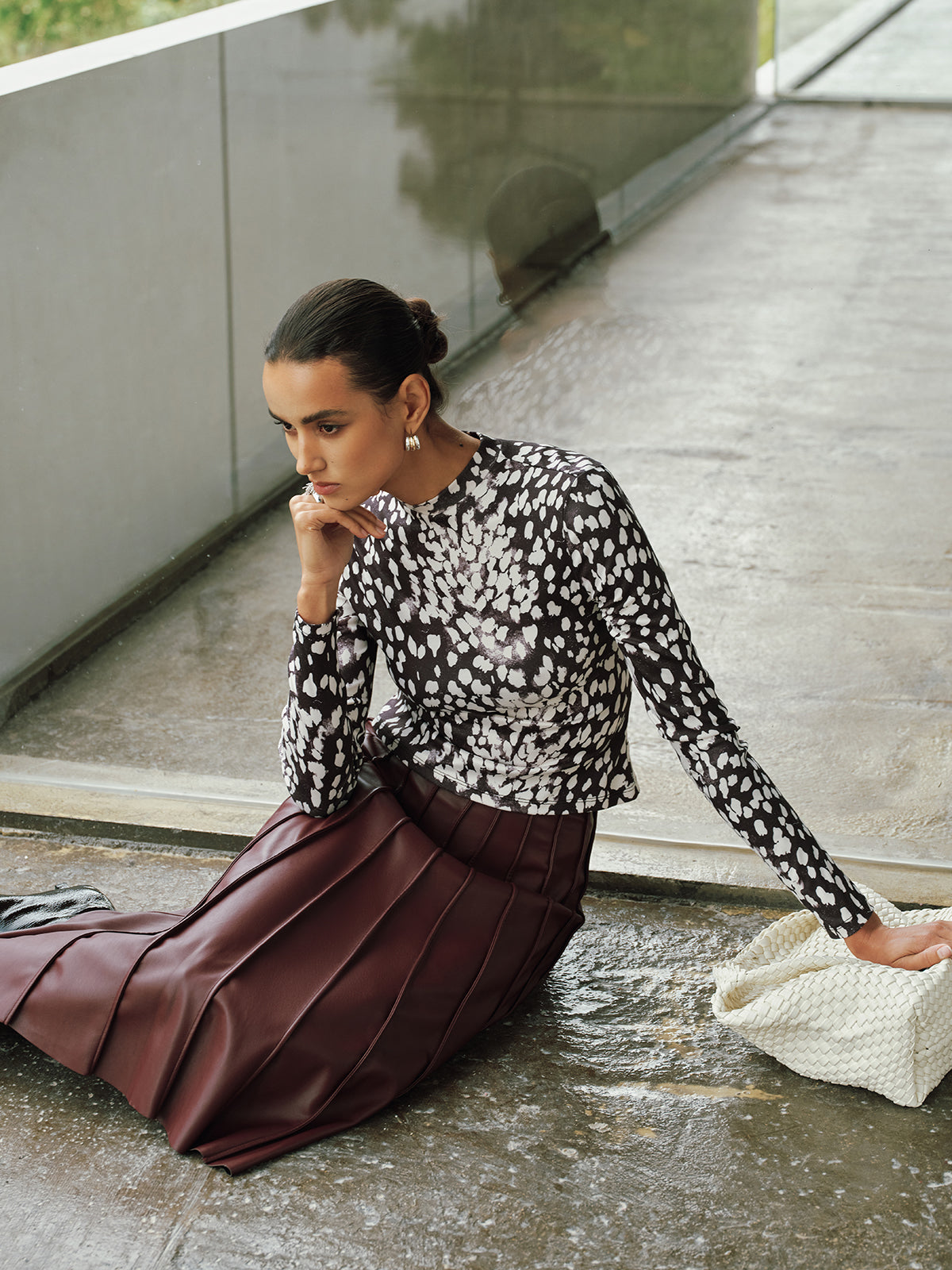 Mock Neck Animal Print Long-Sleeve Top-Chicvia