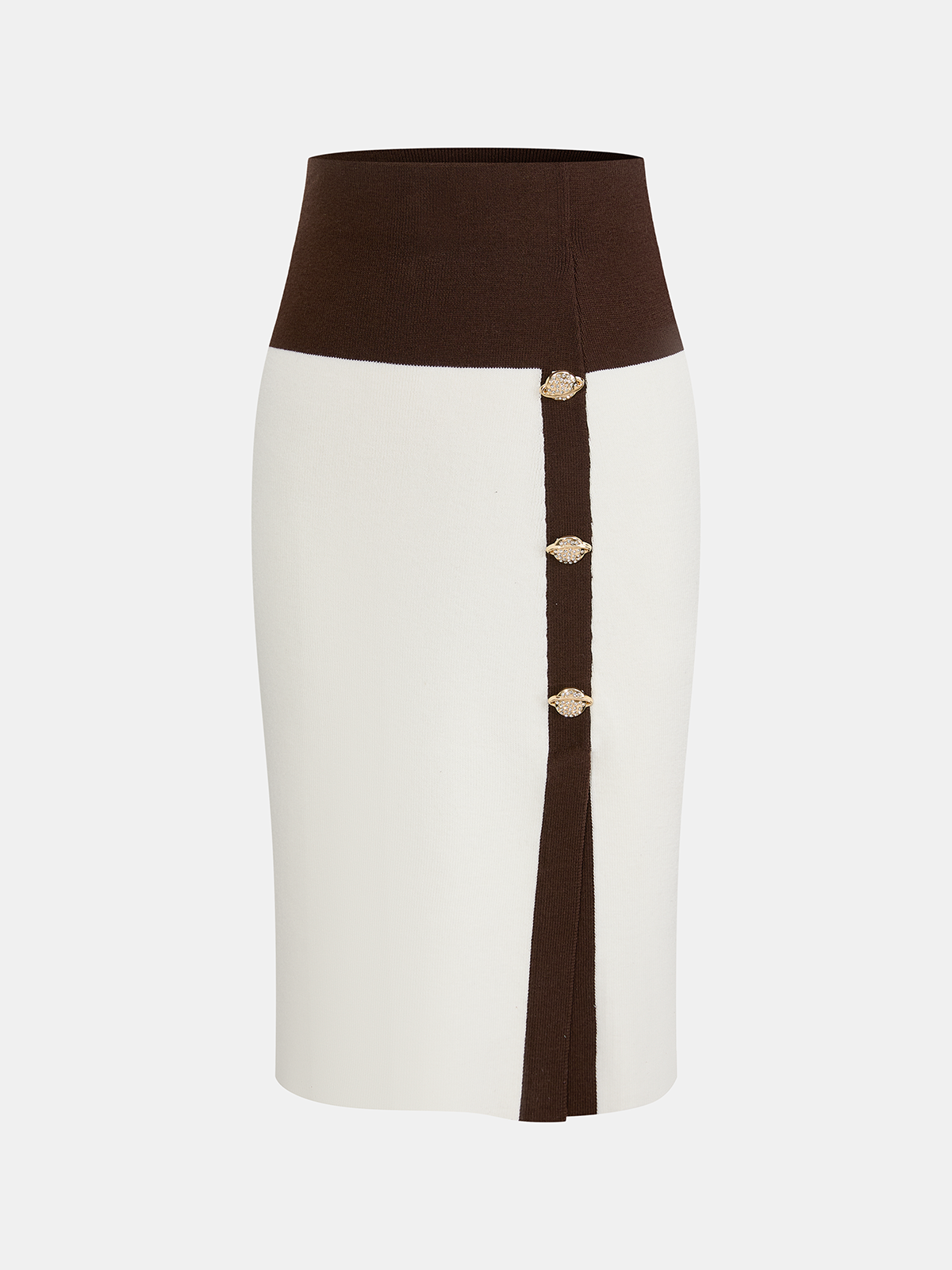 Color-Block Wool-Blend Knit Pencil Skirt-Chicvia