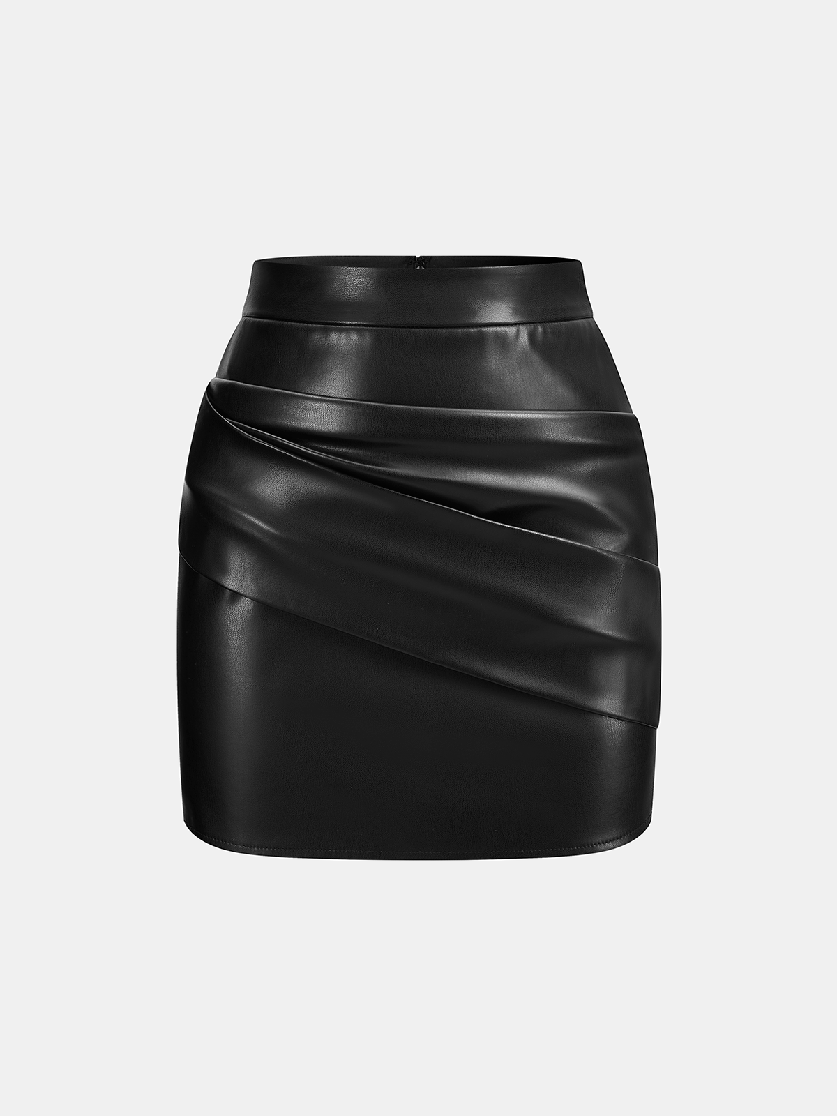Faux Leather Ruched Mini Skirt-Chicvia