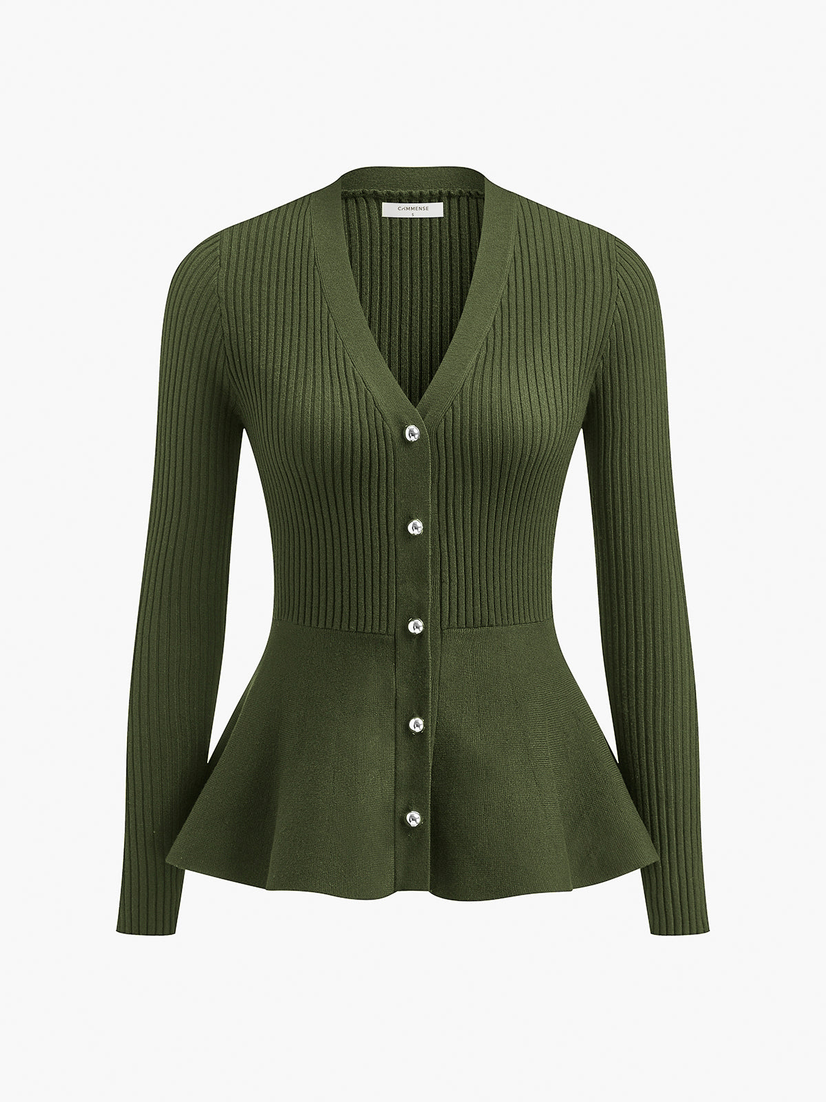 Oversized Ribbed Panel Bud Waist Button Knit Top-Chicvia