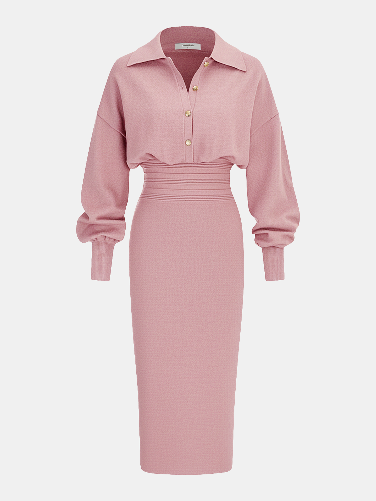 Cinched Waist Knit Shirt Dress-Chicvia