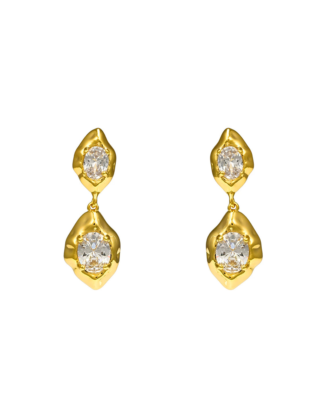 Double Stone Drop Earrings-Chicvia