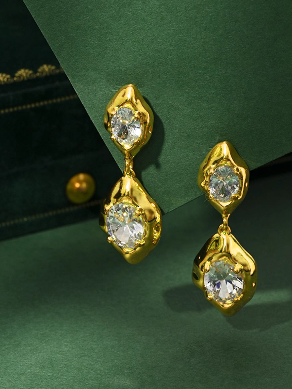 Double Stone Drop Earrings-Chicvia