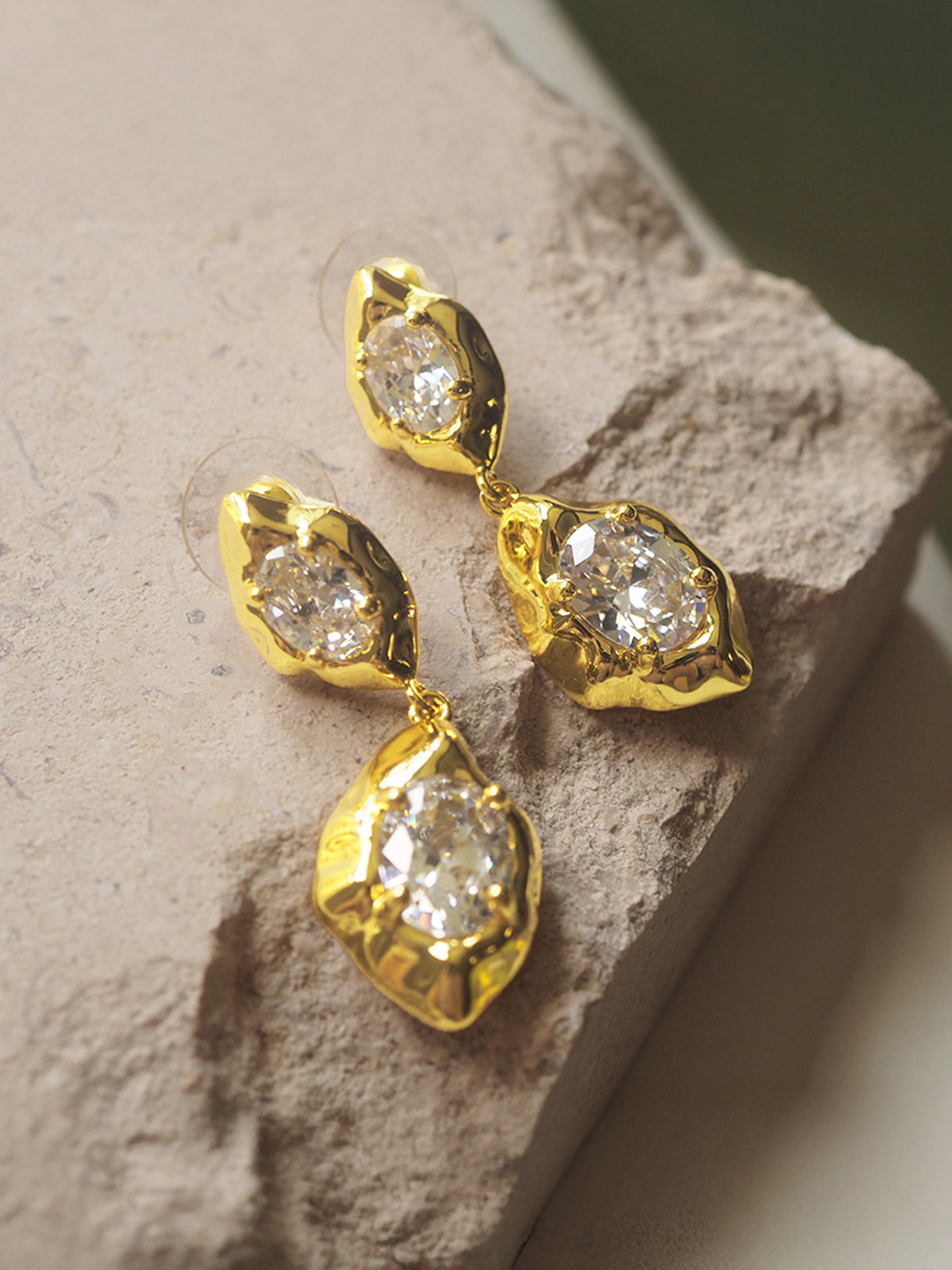 Double Stone Drop Earrings-Chicvia