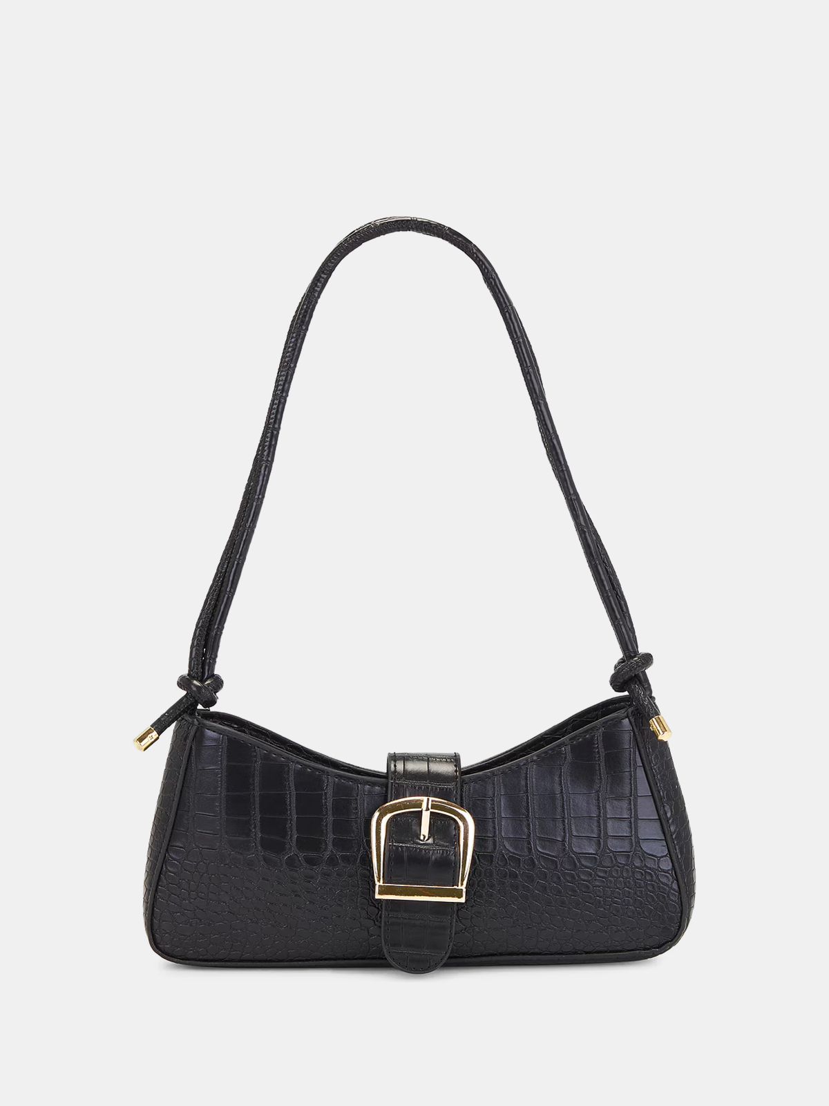 Croc-Embossed Buckle Underarm Bag-Chicvia