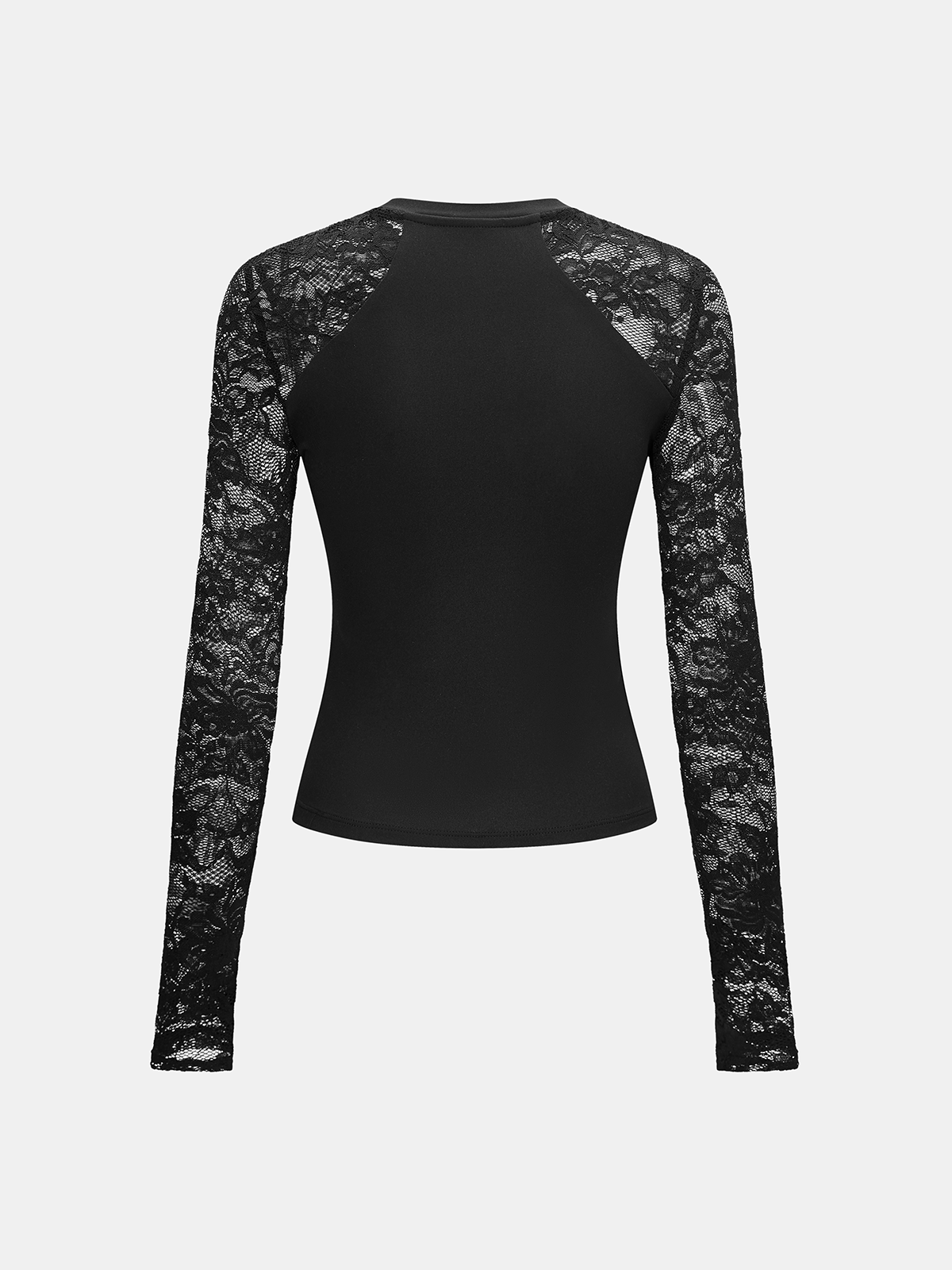 Lace-Sleeve Fitted Long-Sleeve Top-Chicvia