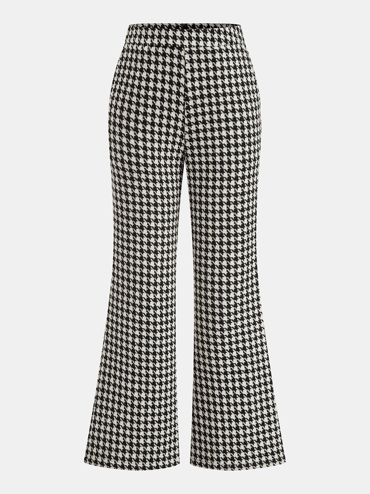 Mid-Waist Houndstooth Flared Pants-Chicvia